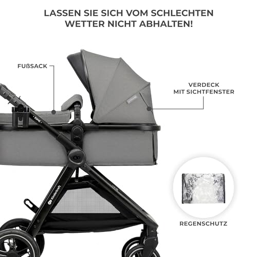 Kinderkraft ESME 3-in-1 Kinderwagen Set, Kombikinderwagen Reisesystem, Babyschale I-Size, Bis 26 kg, Grau