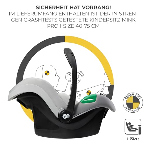 Kinderkraft ESME 3-in-1 Kinderwagen Set, Kombikinderwagen Reisesystem, Babyschale I-Size, Bis 26 kg, Grau