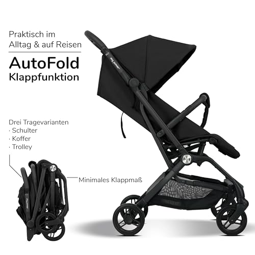 my junior Buggy PICO³, bis 22kg, Einhand AutoFold, Ergonomische Liegeposition, UV50+ Sonnenverdeck, Handgepäckmaß, Black Night