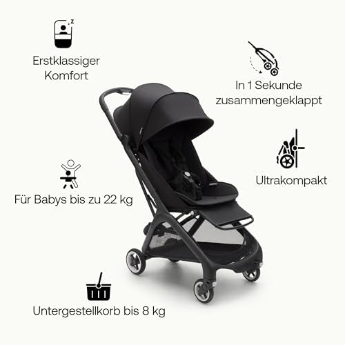 Bugaboo Butterfly, Ultrakompakter Reise-Kinderwagen, Einhändig Faltbar, Black