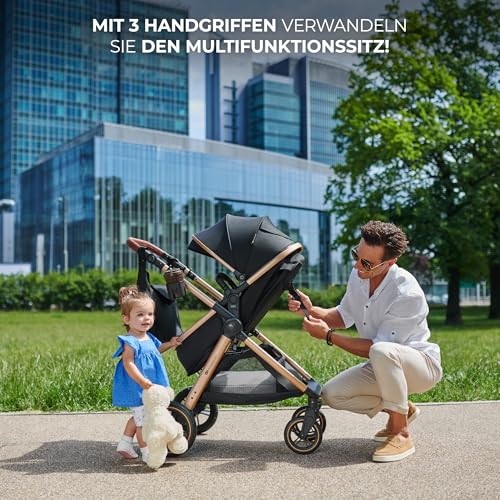 Kinderkraft ESME 3-in-1 Kinderwagen Set, Kombikinderwagen Reisesystem, Babyschale I-Size, Bis 26 kg, Grau