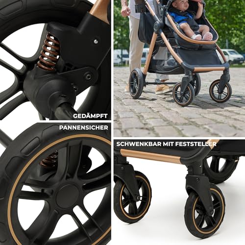 Kinderkraft ESME 3-in-1 Kinderwagen Set, Kombikinderwagen Reisesystem, Babyschale I-Size, Bis 26 kg, Grau