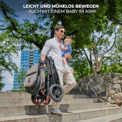Kinderkraft ESME 3-in-1 Kinderwagen Set, Kombikinderwagen Reisesystem, Babyschale I-Size, Bis 26 kg, Grau