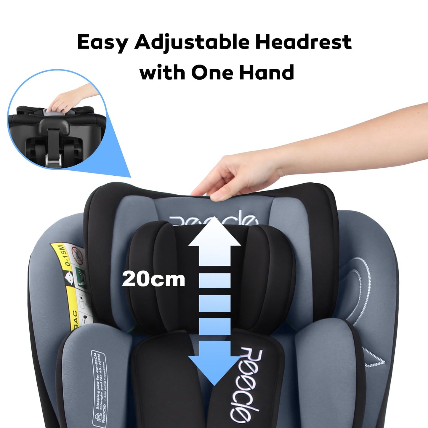 Reecle 360° Drehbar i-Size Kindersitz mit ISOFIX, Reboarder, 0-12 Jahre, Black Gray