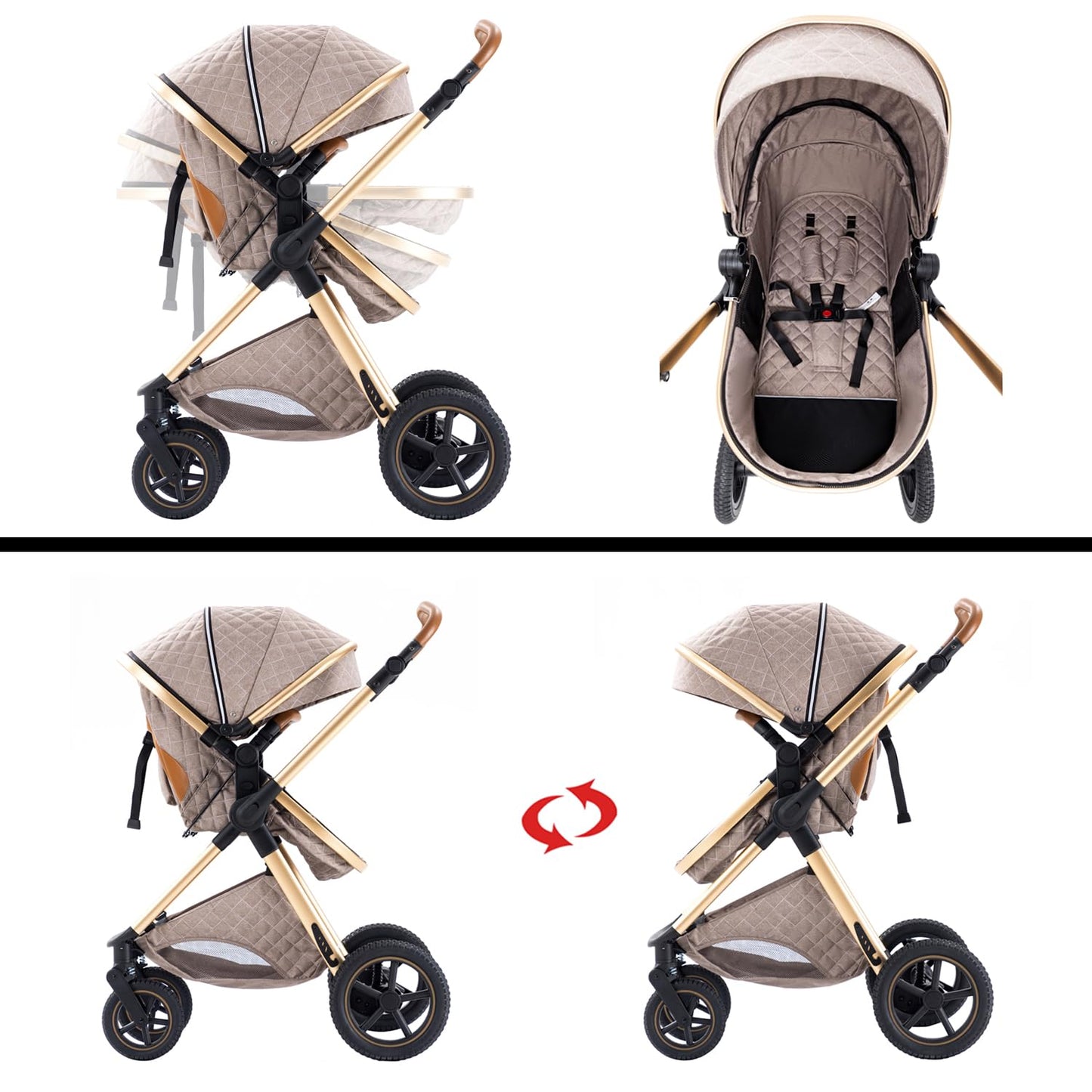 BEBBY 3-in-1 Kinderwagen Kombi-Set, 2-in-1 Buggy, Faltbar, Luxus, Travel System für Neugeborene