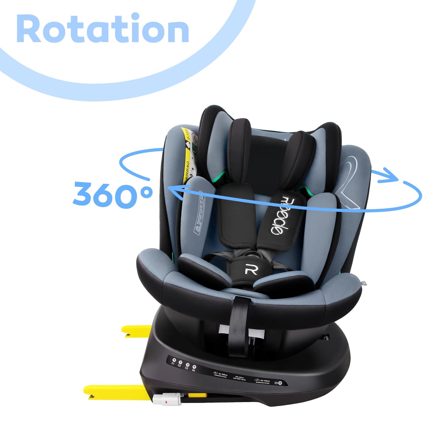 Reecle 360° Drehbar i-Size Kindersitz mit ISOFIX, Reboarder, 0-12 Jahre, Black Gray
