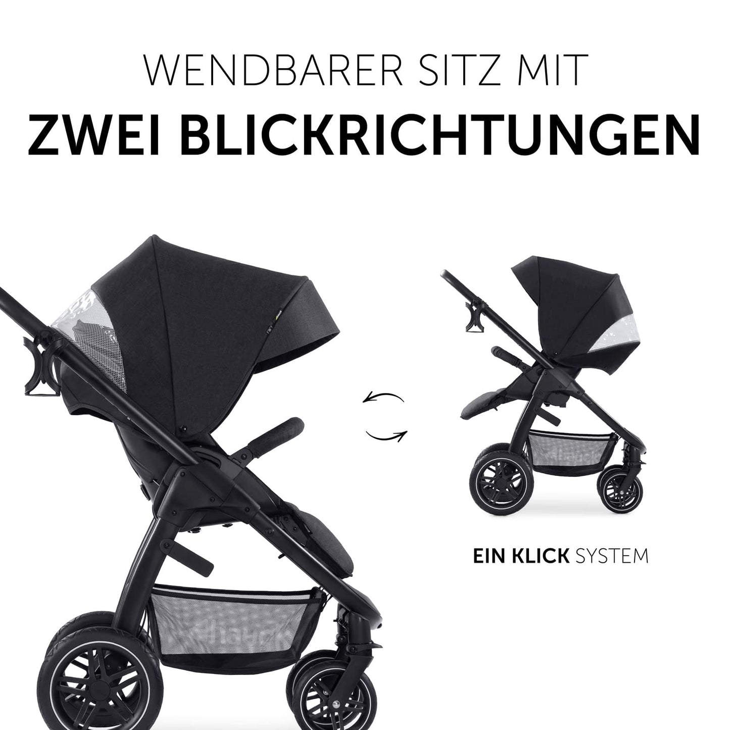 Hauck 3in1 Kinderwagen Set Saturn R, Babyschale, Babywanne & Buggy, ab Geburt bis 22 kg, Melange Schwarz