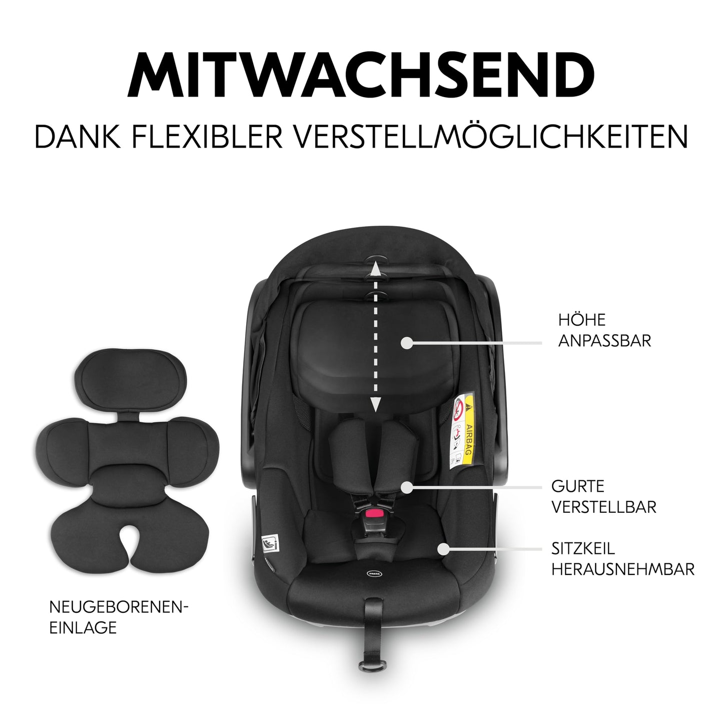 Hauck 3in1 Kinderwagen Set Saturn R, Babyschale, Babywanne & Buggy, ab Geburt bis 22 kg, Melange Schwarz