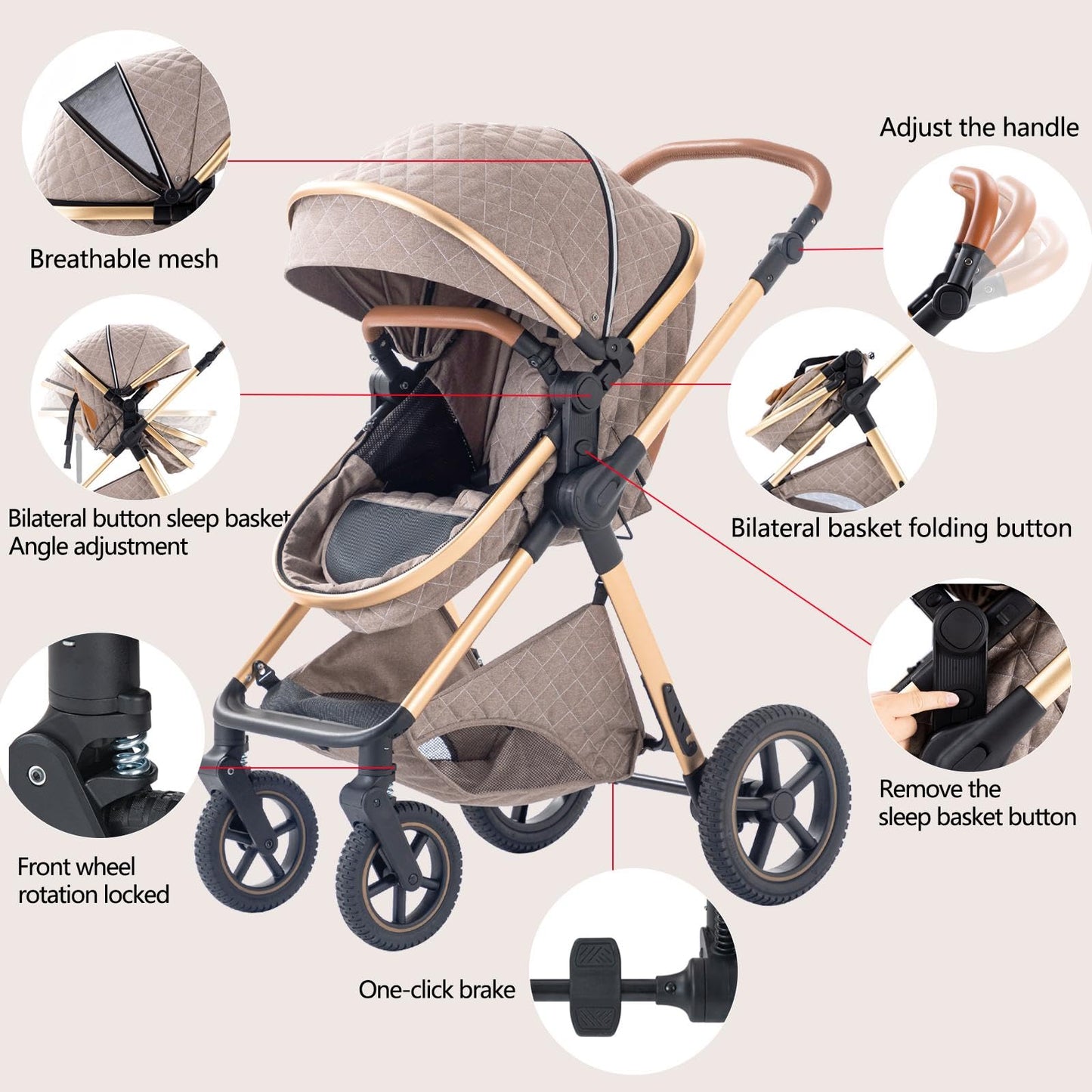 BEBBY 3-in-1 Kinderwagen Kombi-Set, 2-in-1 Buggy, Faltbar, Luxus, Travel System für Neugeborene