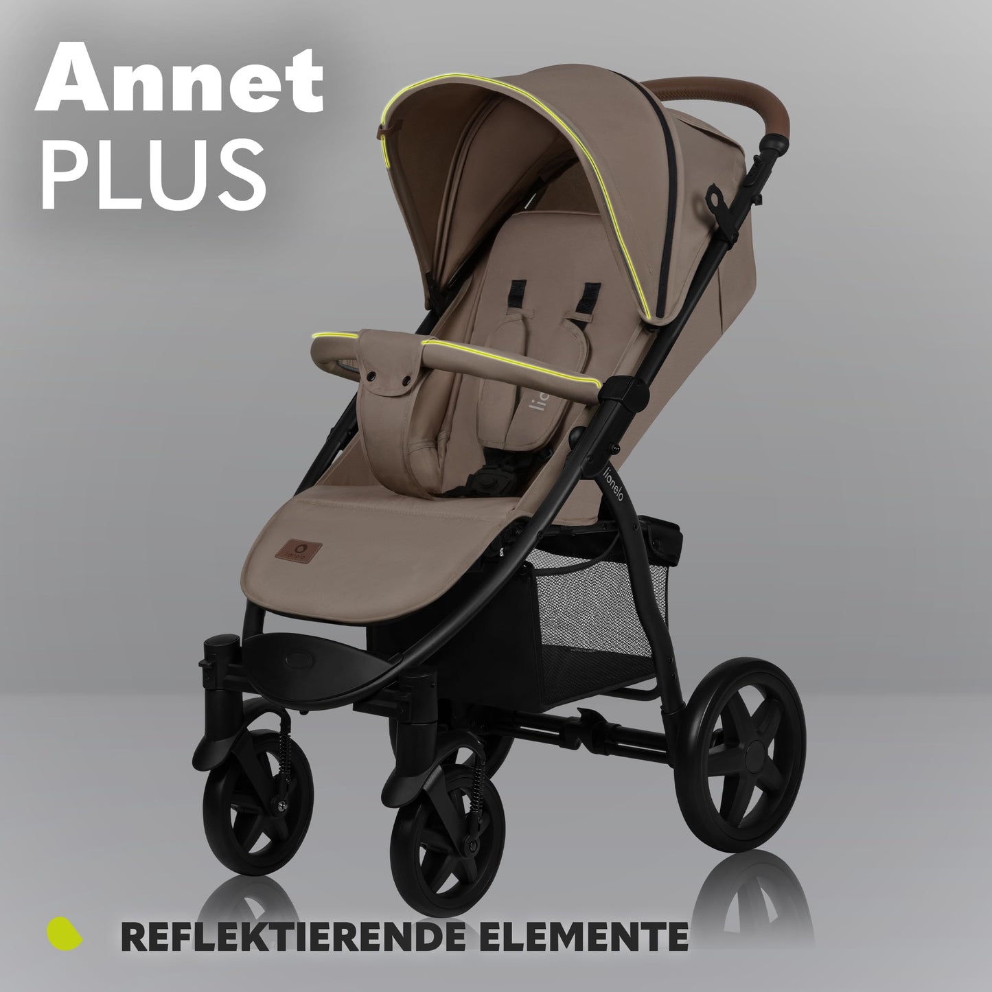 LIONELO Annet Buggy, Bis 22 kg, Liegefunktion, Zusammenklappbar, Eva-Schaum-Räder, Moskitonetz, Fußdecke, Getränkehalter, Korb