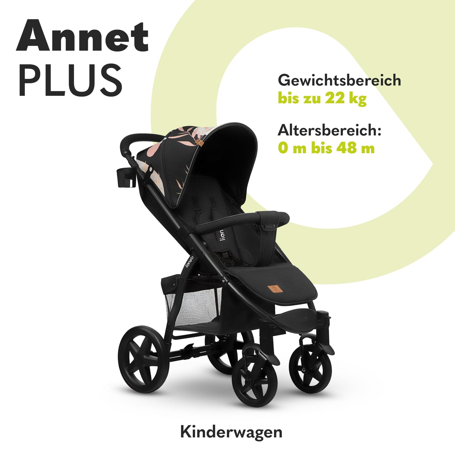 LIONELO Annet Plus Buggy, Bis 22 kg, Liegefunktion, Zusammenklappbar, Eva-Schaum-Räder, Moskitonetz, Zubehör