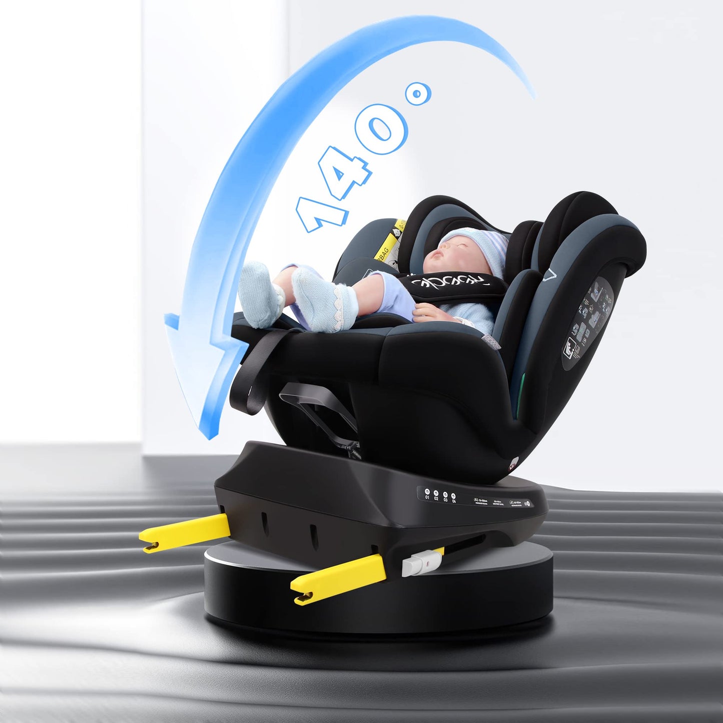 Reecle 360° Drehbar i-Size Kindersitz mit ISOFIX, Reboarder, 0-12 Jahre, Black Gray