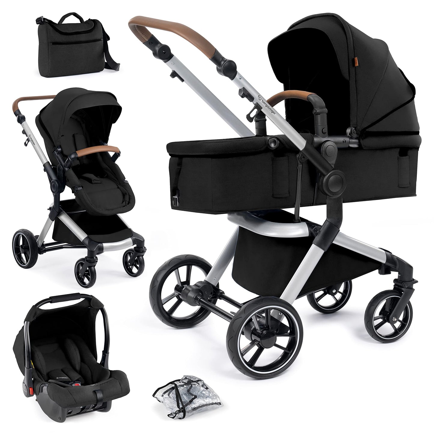 Bergsteiger Kinderwagen Lugo 3in1, Kombikinderwagen Set, Babyschale, Buggy, Isofix erhältlich