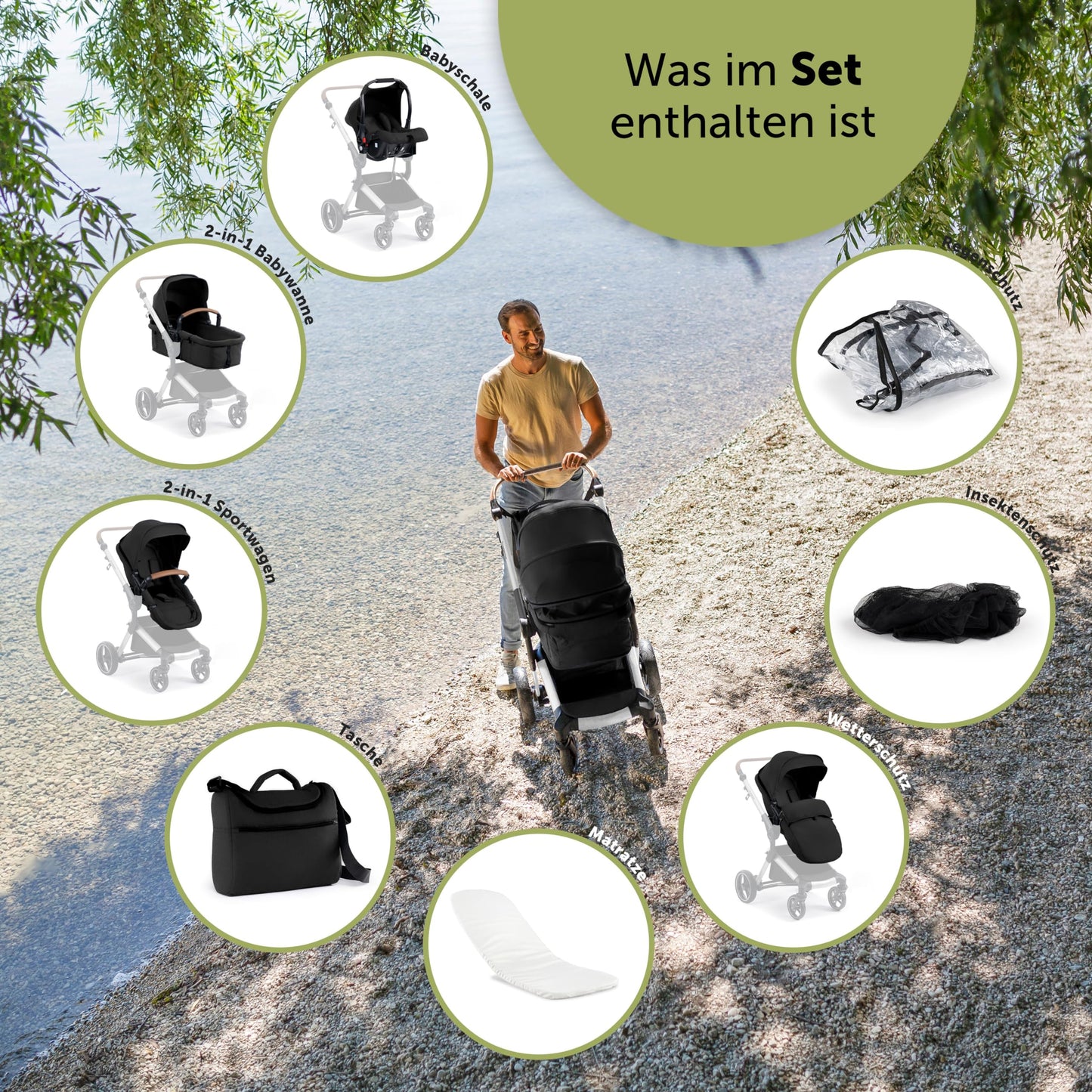 Bergsteiger Kinderwagen Lugo 3in1, Kombikinderwagen Set, Babyschale, Buggy, Isofix erhältlich