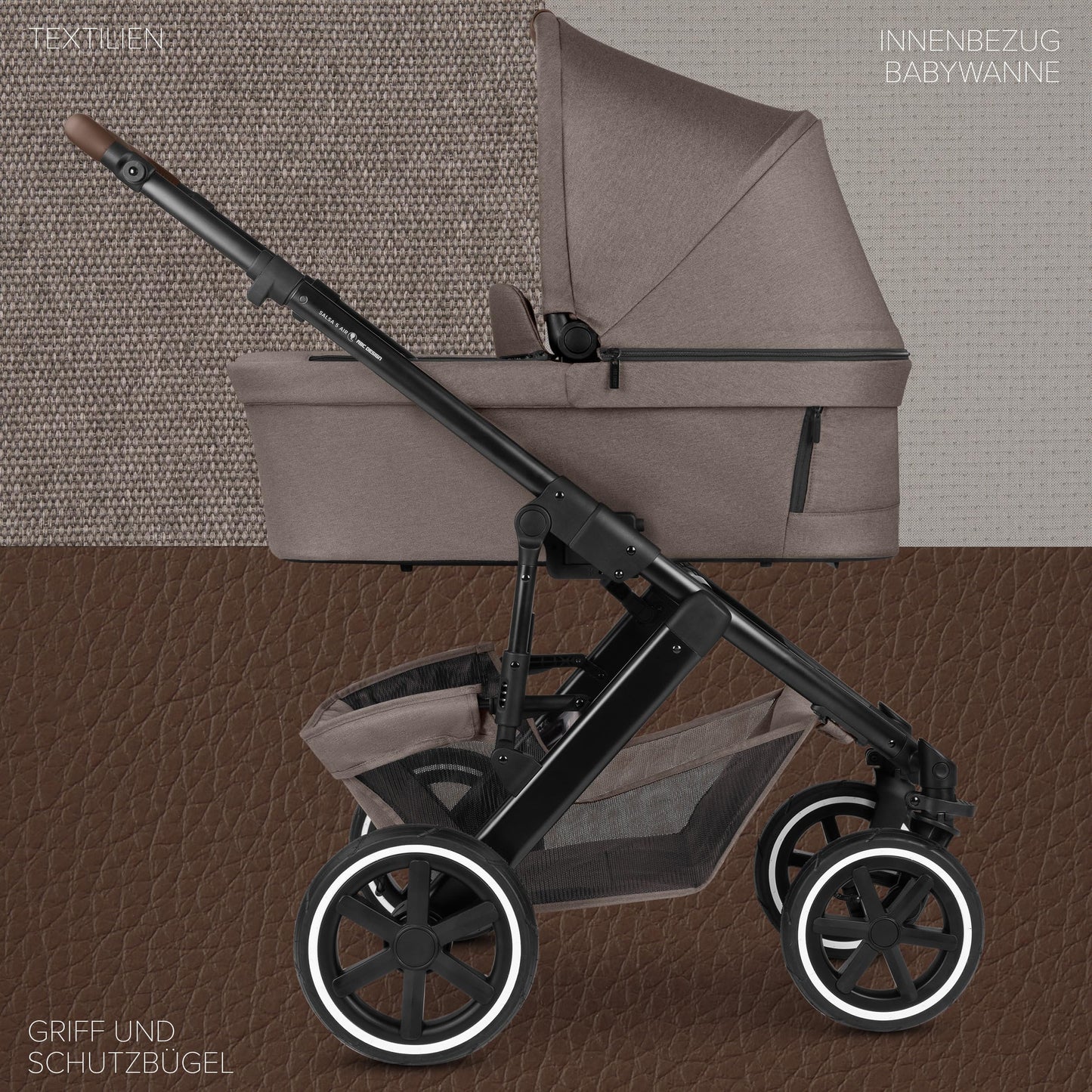 ABC Design Kinderwagen Salsa 5 Air Nature - 2in1 Kombi-Kinderwagen ab Geburt mit Luftreifen, Federung & großer Babywanne