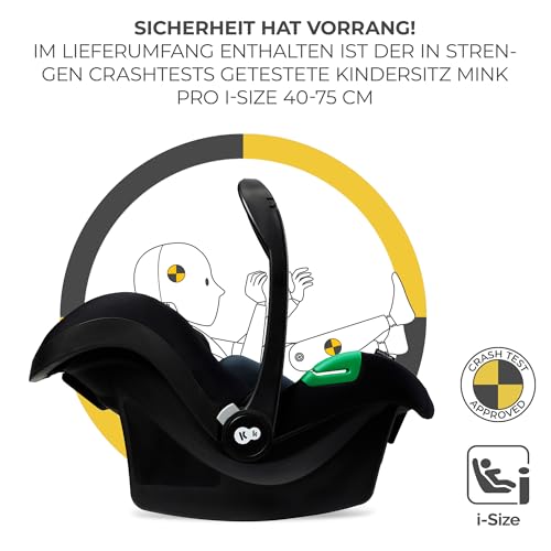 Kinderkraft ESME 3-in-1 Kinderwagen Set, Kombikinderwagen Reisesystem, Babyschale I-Size 40-75 cm, Bis 26 kg, Liegeposition, Schwarz