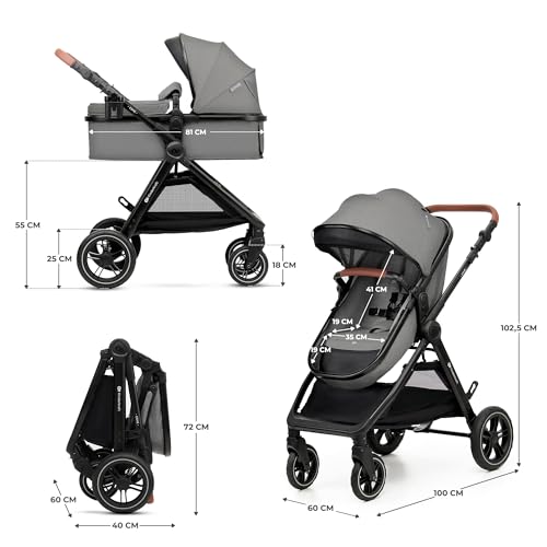 Kinderkraft ESME 3-in-1 Kinderwagen Set, Kombikinderwagen Reisesystem, Babyschale I-Size, Bis 26 kg, Grau