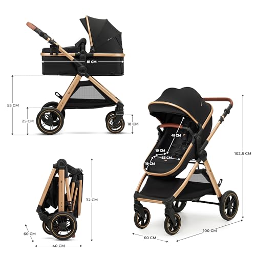 Kinderkraft ESME 3-in-1 Kinderwagen Set, Kombikinderwagen Reisesystem, Babyschale I-Size 40-75 cm, Bis 26 kg, Liegeposition, Schwarz