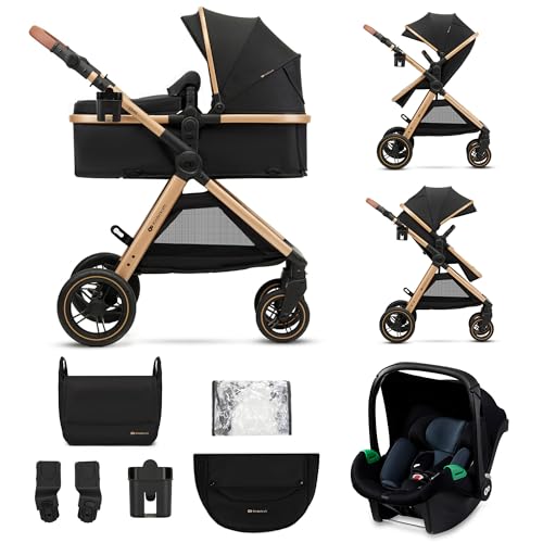 Kinderkraft ESME 3-in-1 Kinderwagen Set, Kombikinderwagen Reisesystem, Babyschale I-Size 40-75 cm, Bis 26 kg, Liegeposition, Schwarz