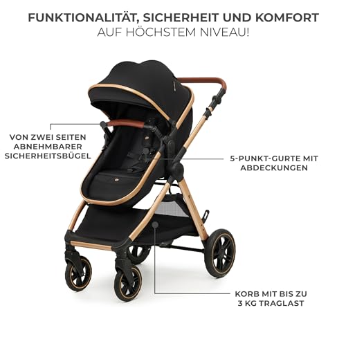 Kinderkraft ESME 3-in-1 Kinderwagen Set, Kombikinderwagen Reisesystem, Babyschale I-Size 40-75 cm, Bis 26 kg, Liegeposition, Schwarz