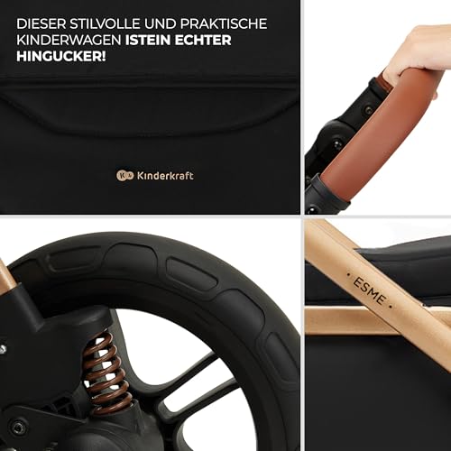 Kinderkraft ESME 3-in-1 Kinderwagen Set, Kombikinderwagen Reisesystem, Babyschale I-Size 40-75 cm, Bis 26 kg, Liegeposition, Schwarz