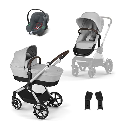 CYBEX Gold Kinderwagen EOS Lux 2-in-1 mit Babyschale Aton B2 i-Size, Reisesystem, Ab Geburt bis 22 kg, Lava Grey
