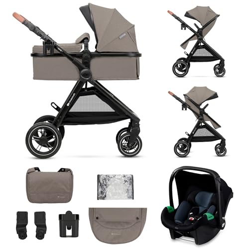 Kinderkraft ESME 3-in-1 Pushchair Set, Combination Pram, Baby Seat I-Size 40-75 cm, Up to 22 kg, Folding, Reclining Position, Beige