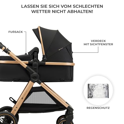 Kinderkraft ESME 3-in-1 Kinderwagen Set, Kombikinderwagen Reisesystem, Babyschale I-Size 40-75 cm, Bis 26 kg, Liegeposition, Schwarz