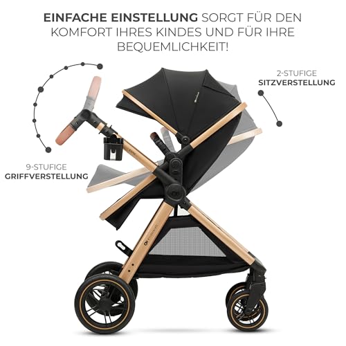 Kinderkraft ESME 3-in-1 Kinderwagen Set, Kombikinderwagen Reisesystem, Babyschale I-Size 40-75 cm, Bis 26 kg, Liegeposition, Schwarz