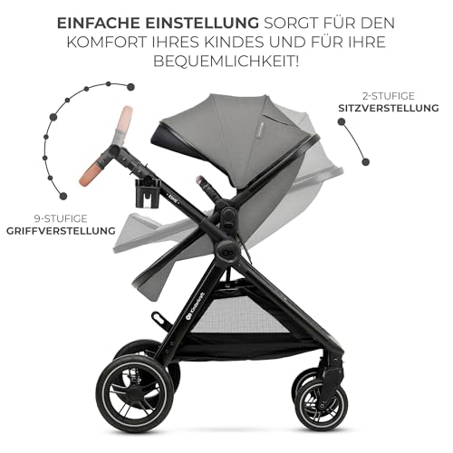 Kinderkraft ESME 3-in-1 Kinderwagen Set, Kombikinderwagen Reisesystem, Babyschale I-Size, Bis 26 kg, Grau