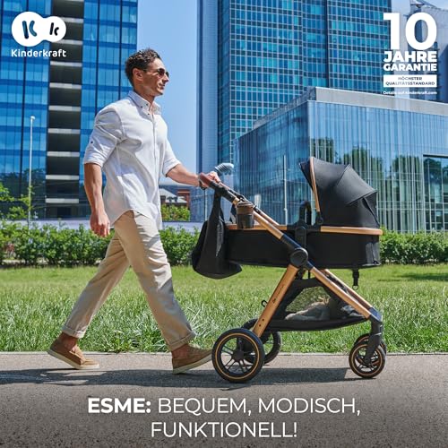 Kinderkraft ESME 3-in-1 Kinderwagen Set, Kombikinderwagen Reisesystem, Babyschale I-Size 40-75 cm, Bis 26 kg, Liegeposition, Schwarz