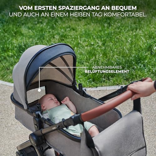 Kinderkraft ESME 3-in-1 Kinderwagen Set, Kombikinderwagen Reisesystem, Babyschale I-Size 40-75 cm, Bis 26 kg, Liegeposition, Schwarz