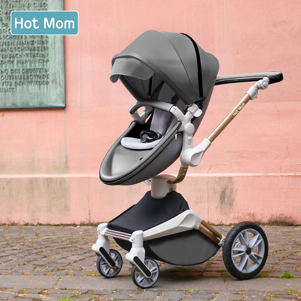Hot Mom 2-in-1 Kinderwagen, 360° Drehbar, Babywanne & Sportsitz, PU-Reifen, Kunstleder-Sitz, Dunkelgrau