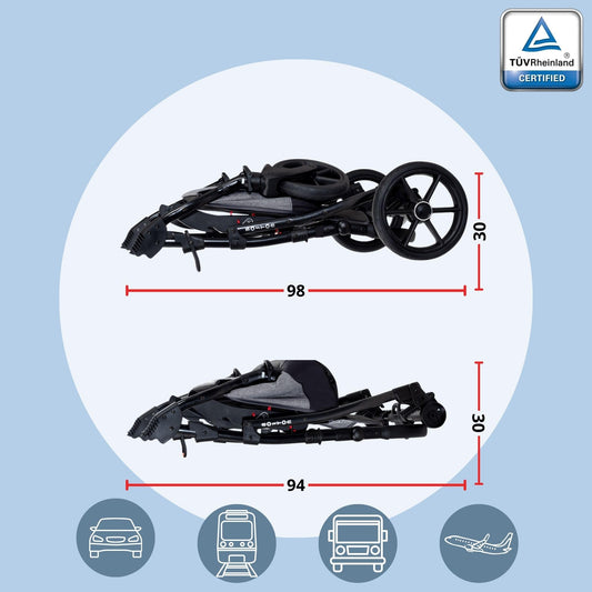 GaGaDumi Boston 3in1 Kinderwagen Set, Kombikinderwagen mit Autositz, TÜV-zertifiziert, Grau Jeans