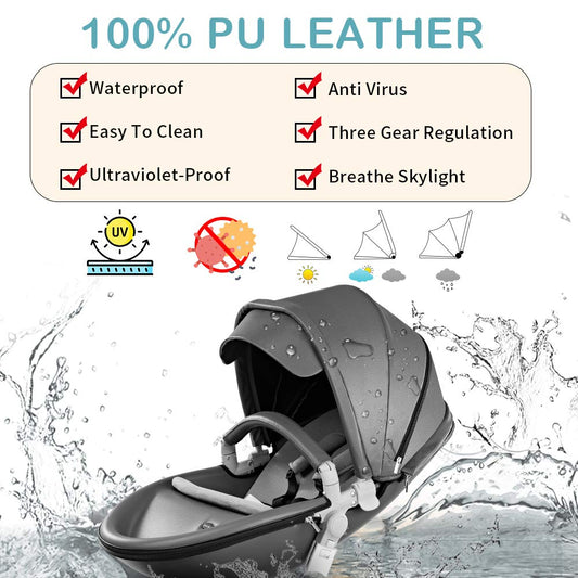 Hot Mom 2-in-1 Kinderwagen, 360° Drehbar, Babywanne & Sportsitz, PU-Reifen, Kunstleder-Sitz, Dunkelgrau