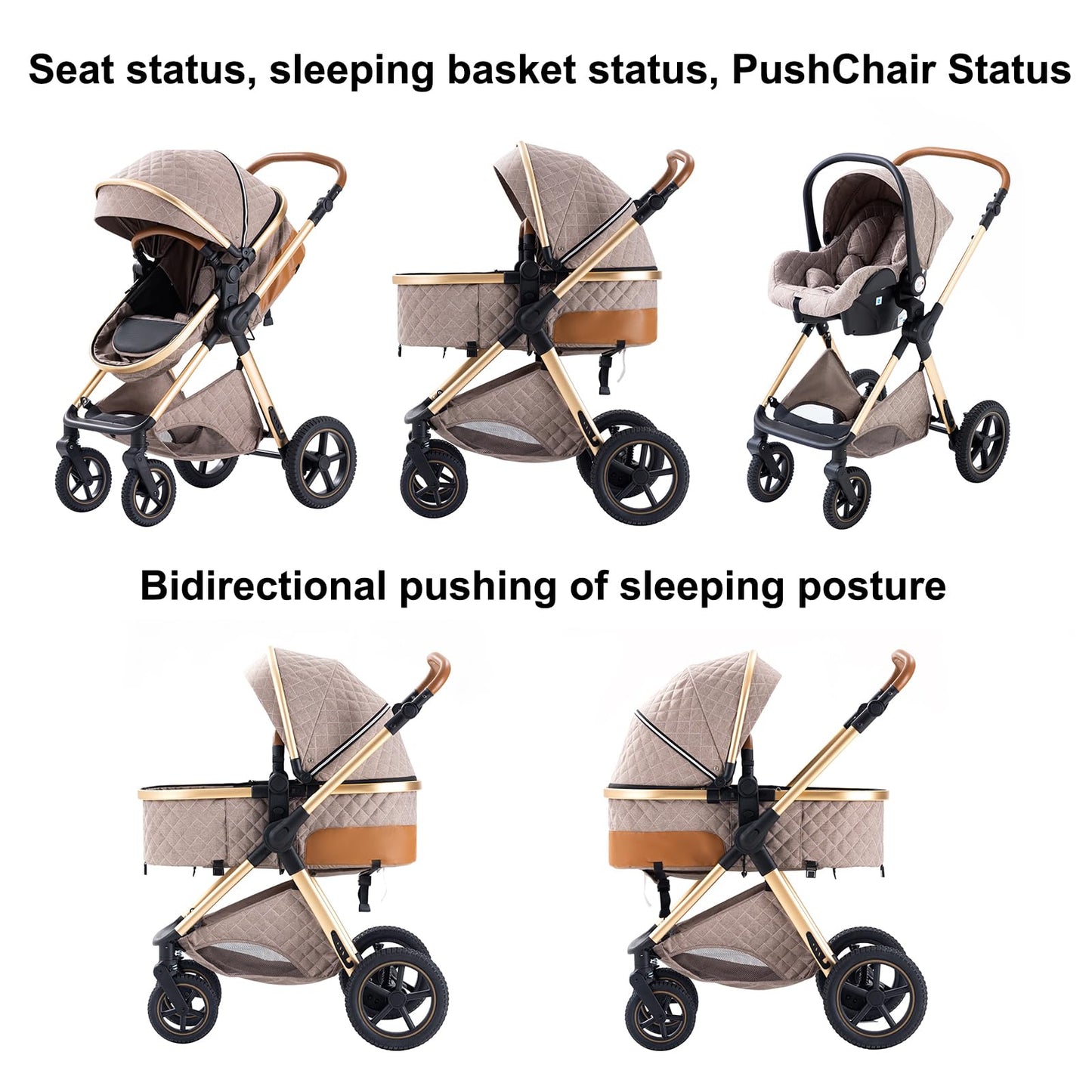 BEBBY 3-in-1 Kinderwagen Kombi-Set, 2-in-1 Buggy, Faltbar, Luxus, Travel System für Neugeborene