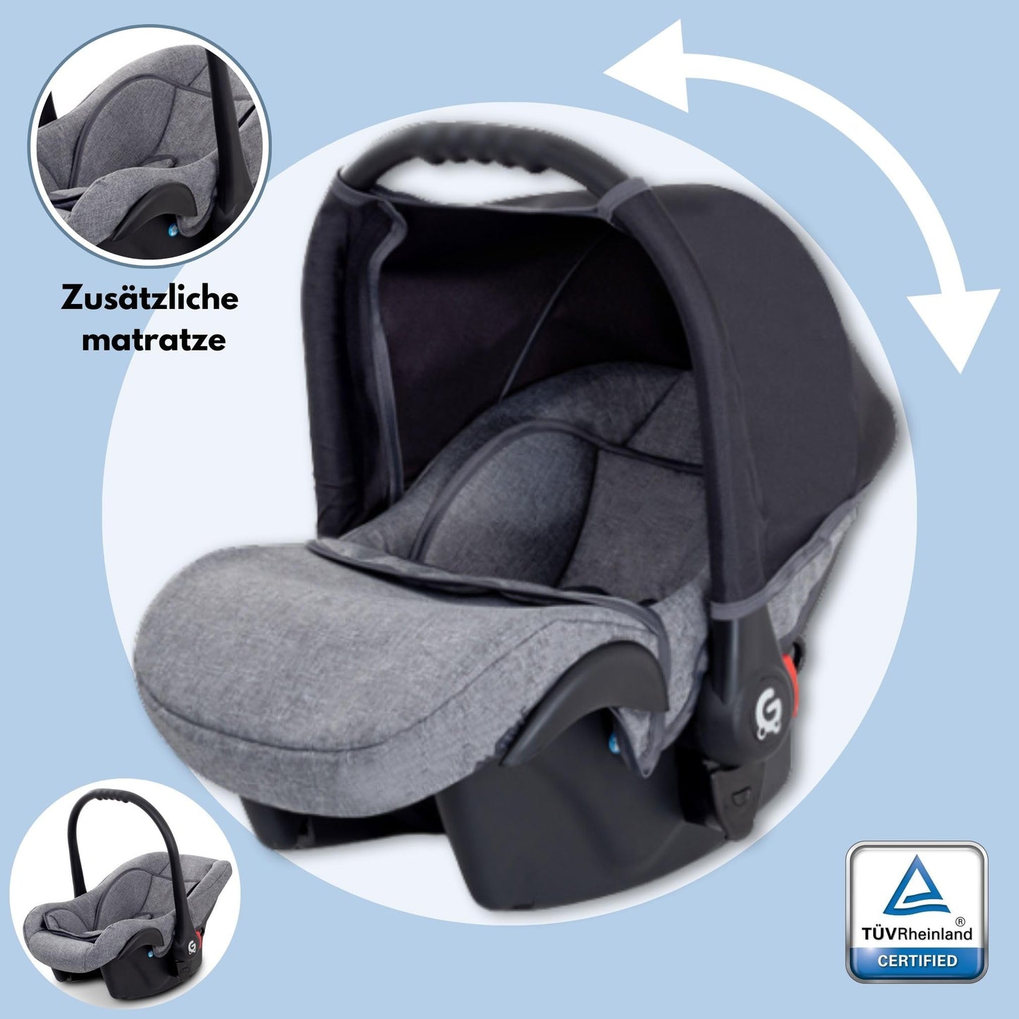 GaGaDumi Boston 3in1 Kinderwagen Set, Kombikinderwagen mit Autositz, TÜV-zertifiziert, Grau Jeans