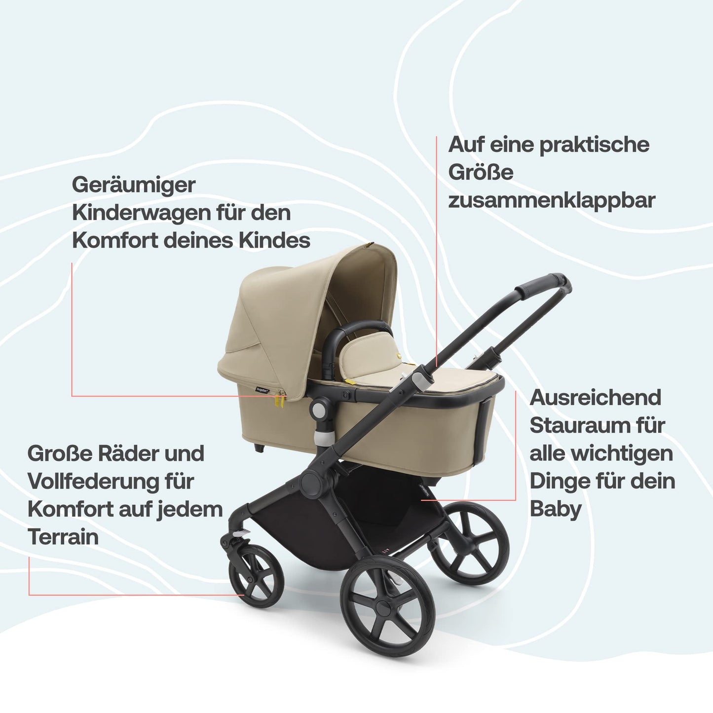 Bugaboo Fox Cub Kinderwagen, Geländetauglich, Faltbar, Desert Beige