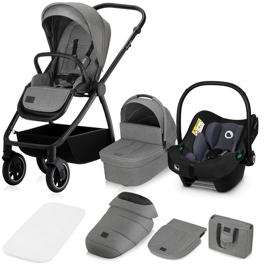 LIONELO MERIL 3-in-1 Multifunktionaler Kinderwagen, 0-48 Monate, Bis zu 22 kg, Geländeräder 360°, Vollfederung, XXL-Verdeck mit UPF50+