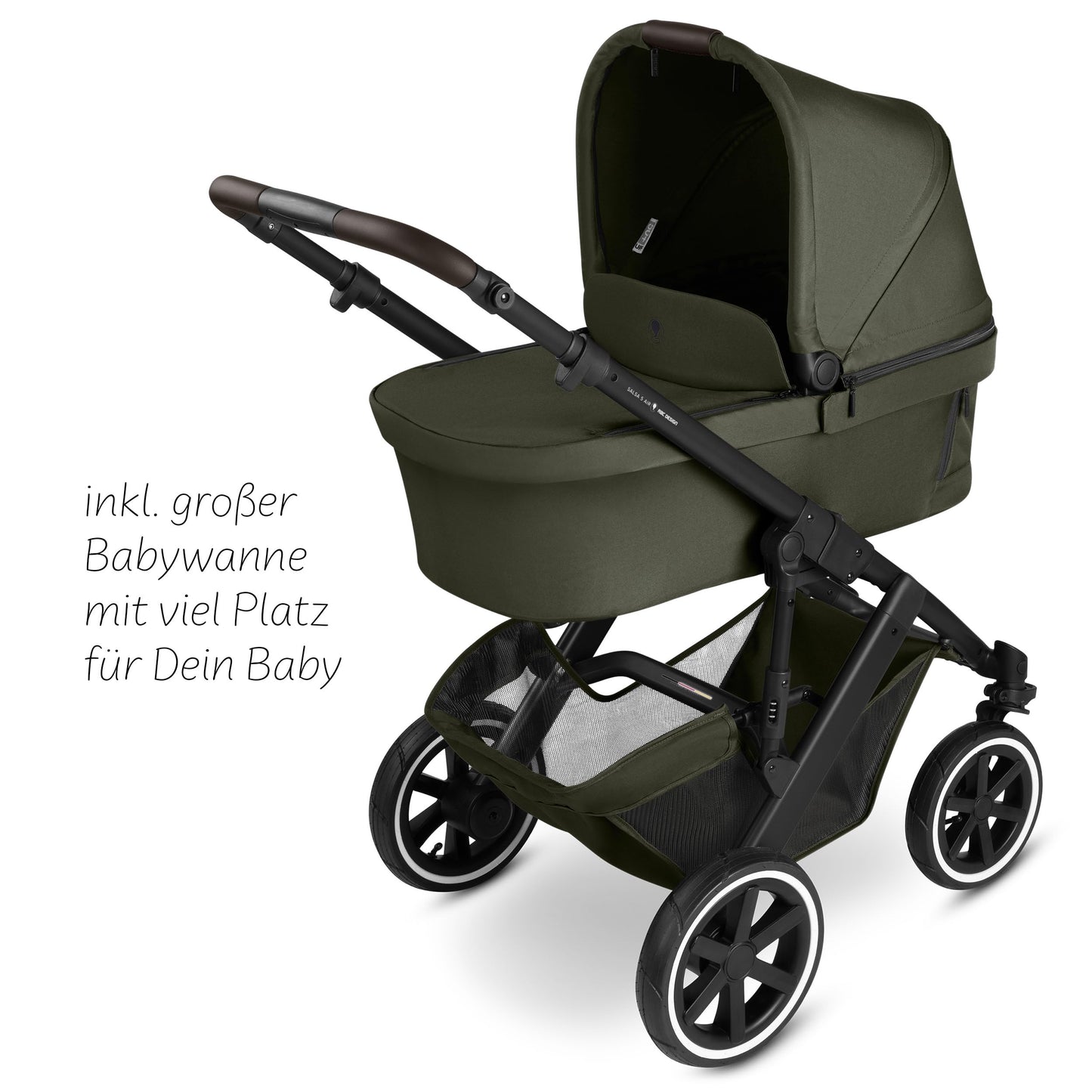 ABC Design Salsa 5 Air Avocado, 2in1 Kombi-Kinderwagen ab Geburt, Luftreifen, Federung, Große Babywanne