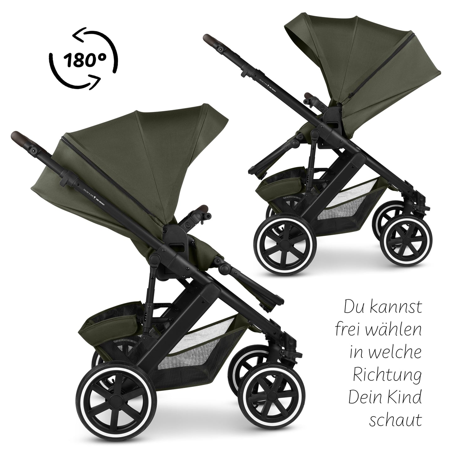 ABC Design Salsa 5 Air Avocado, 2in1 Kombi-Kinderwagen ab Geburt, Luftreifen, Federung, Große Babywanne