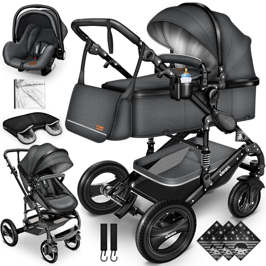 KIDUKU 3-in-1 Kinderwagen Komplettset, Kombikinderwagen, Babywanne, Buggy, Auto-Babyschale, Fußsack, ECE R129